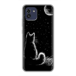 Чохол з принтом для Samsung Galaxy A03 (A035) (AlphaPrint) Модні коти (Котик і місяць)