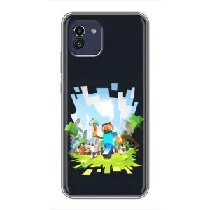 Чехол Майнкрафт на Samsung Galaxy A03 (A035) (AlphaPrint) Minecraft (персонажи Minecraft)