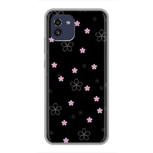 Чохол з розовим принтом для Samsung Galaxy A03 (A035) (Рожеві квіти на чорному)