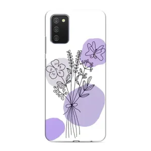 Силиконовый чехол с принтом в цветах на Samsung Galaxy A03s (Букет фиолетовая абстракция)