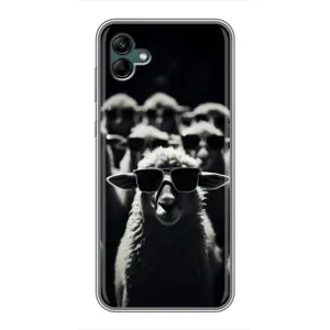 Чехол с принтом стильные животные для Самсунг А04 (Овечка в очках)