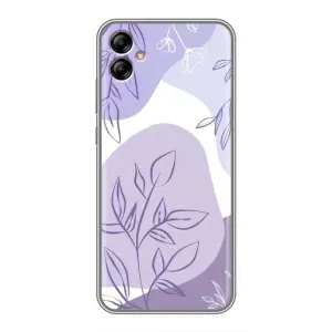 Силиконовый чехол с принтом в цветах на Samsung Galaxy A04e (A042) (Фиолетовые листья абстракция)