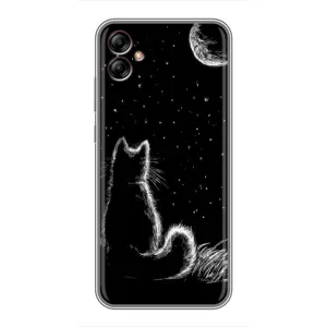 Чохол з принтом для Samsung Galaxy A04e (A042) (AlphaPrint) Модні коти (Котик і місяць)