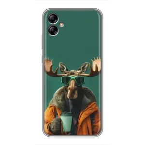 Чохол з принтом стильні тварини для Samsung Galaxy A04e (A042) (Лось з кавою)