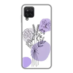 Силиконовый чехол с принтом в цветах на Samsung Galaxy A12 (Букет фиолетовая абстракция)