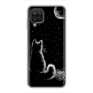 Чохол з принтом для Samsung Galaxy A12 (AlphaPrint) Модні коти (Котик і місяць)