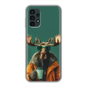 Чохол з принтом стильні тварини для Samsung Galaxy A13 (4G) (Лось з кавою)