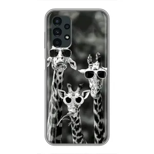Силиконовый чехол с КАРТИНКАМИ лето для Samsung Galaxy A13 (4G) (AlphaPrint) (Жирафы в очках)
