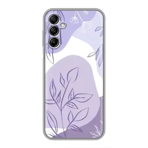 Силиконовый чехол с принтом в цветах на Samsung Galaxy A14 5G (Фиолетовые листья абстракция)