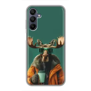 Чохол з принтом стильні тварини для Samsung Galaxy A15 (A155) (Лось з кавою)