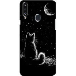 Чохол з принтом для Samsung Galaxy A20s (A207) (AlphaPrint) Модні коти (Котик і місяць)