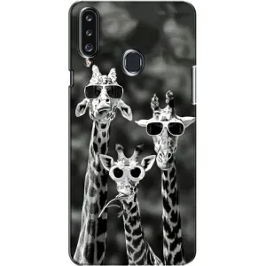 Силиконовый чехол с КАРТИНКАМИ лето для Samsung Galaxy A20s (A207) (AlphaPrint) (Жирафы в очках)