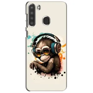 Чохол з Мавпами Samsung Galaxy A21 (A215) - (AlphaPrint) (Макака в навушниках)