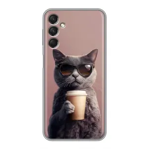 Чохол з принтом стильні тварини для Samsung Galaxy A24 (Кіт з кавою)