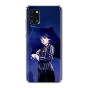 Чехлы Венсдей на Samsung Galaxy A31 (A315) Уэнсдей (AlphaPrint) (Уэнздей с зонтом)
