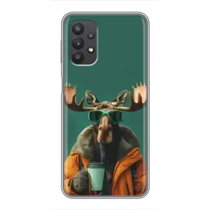 Чохол з принтом стильні тварини для Samsung Galaxy A32 (5G) (Лось з кавою)