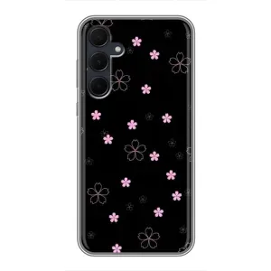 Чохол з розовим принтом для Samsung Galaxy A35 (5G) (Рожеві квіти на чорному)