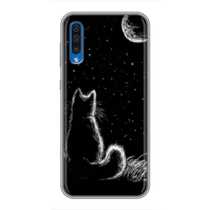 Чохол з принтом для Samsung Galaxy A50 2019 (A505F) (AlphaPrint) Модні коти (Котик і місяць)