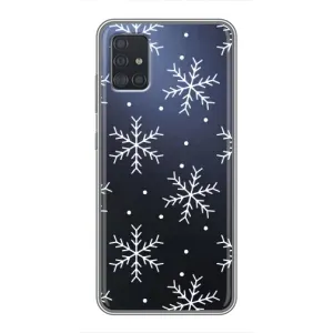 Зимні Чохли для Samsung Galaxy A51 5G (A516) - прозорий фон (Білі сніжинки)