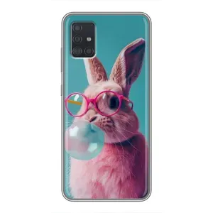 Чехол с принтом стильные животные для Самсунг А51 (5G) (Кролик в очках)