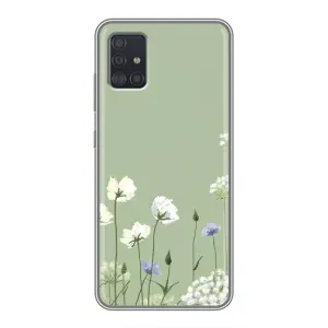 Чехол с цветочным принтом на Самсунг А51 (5G) (Цветы на зеленом)