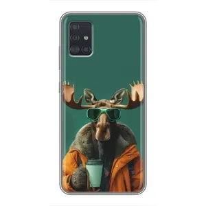 Чехол с принтом стильные животные для Самсунг А51 (5G) (Лось с кофе)