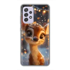 Яркий чехол для Samsung Galaxy A52 5G (A526) с Зимними Оленятами (Олененок среди гирлянд)
