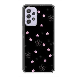 Чехол с розовым рисунком для Samsung Galaxy A52 5G (A526) (Розовые цветы на черном)