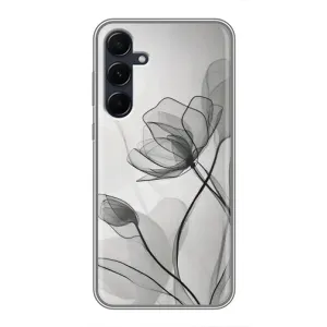 Чехол с цветочным принтом на Самсунг А55 (5G) (Черные цветы)