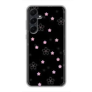 Чохол з розовим принтом для Samsung Galaxy A55 (Рожеві квіти на чорному)