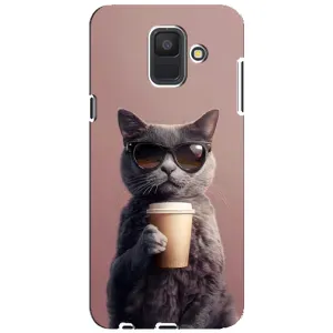 Чохол з принтом стильні тварини для Samsung A6 2018, А600F (Кіт з кавою)