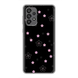 Чехол с розовым рисунком для Samsung Galaxy A73 (5G) (Розовые цветы на черном)