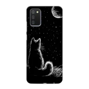 Чохол з принтом для Samsung Galaxy M02s (AlphaPrint) Модні коти (Котик і місяць)