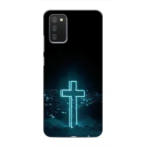 Чехол для Samsung Galaxy M02s (AlphaPrint) - (Христианские) (Крест и город)