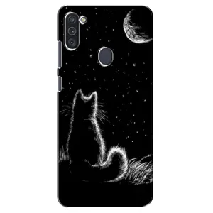 Чохол з принтом для Samsung Galaxy M11 (AlphaPrint) Модні коти (Котик і місяць)