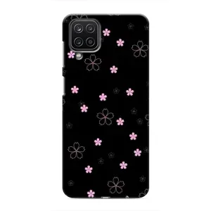 Чохол з розовим принтом для Samsung Galaxy M12 (Рожеві квіти на чорному)