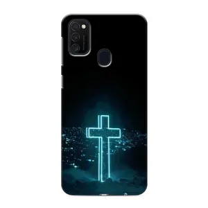 Чехол для Samsung Galaxy M21 (AlphaPrint) - (Христианские) (Крест и город)
