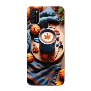 Чохол з унікальним дизайном 'Осінь з кавою' для Samsung Galaxy M21s (Кава і гарбузики)