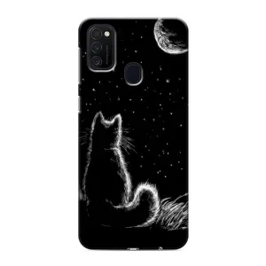Чехол с принтом для Samsung Galaxy M21s (AlphaPrint) Модные коты (Котик и луна)