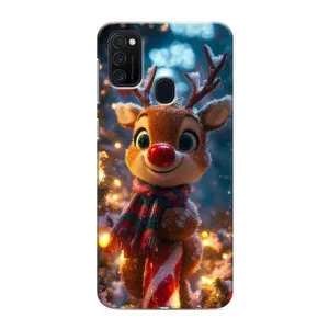Яркий чехол для Samsung Galaxy M21s с Зимними Оленятами (Олень с шарфом)