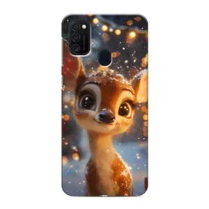 Яркий чехол для Samsung Galaxy M21s с Зимними Оленятами (Олененок среди гирлянд)
