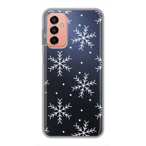 Зимні Чохли для Samsung Galaxy М23 (5G) - прозорий фон (Білі сніжинки)