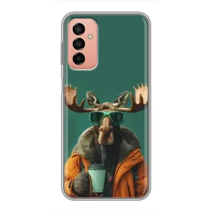 Чохол з принтом стильні тварини для Samsung Galaxy М23 (5G) (Лось з кавою)