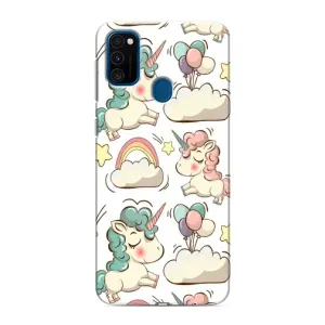 Чехол для Самсунг М30с - (Единорожки - Новинки) (AlphaPrint) (Единорожки)