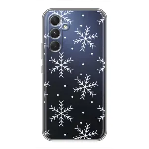 Зимні Чохли для <td>Samsung Galaxy M32 5G </td> - прозорий фон (Білі сніжинки)