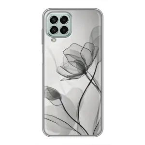 Чехол с цветочным принтом на Самсунг М33 (5G) (Черные цветы)