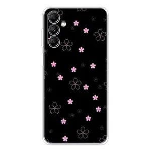 Чохол з розовим принтом для Samsung Galaxy M35 5G (Рожеві квіти на чорному)