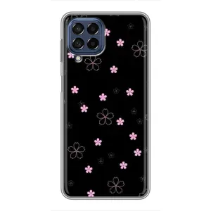 Чехол с розовым рисунком для Samsung Galaxy M53 (5G) (M536B) (Розовые цветы на черном)
