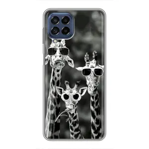 Силиконовый чехол с КАРТИНКАМИ лето для Samsung Galaxy M53 (5G) (M536B) (AlphaPrint) (Жирафы в очках)