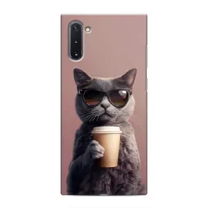 Чехол с принтом стильные животные для Самсунг Галакси Ноут 10 (Кот с кофе)